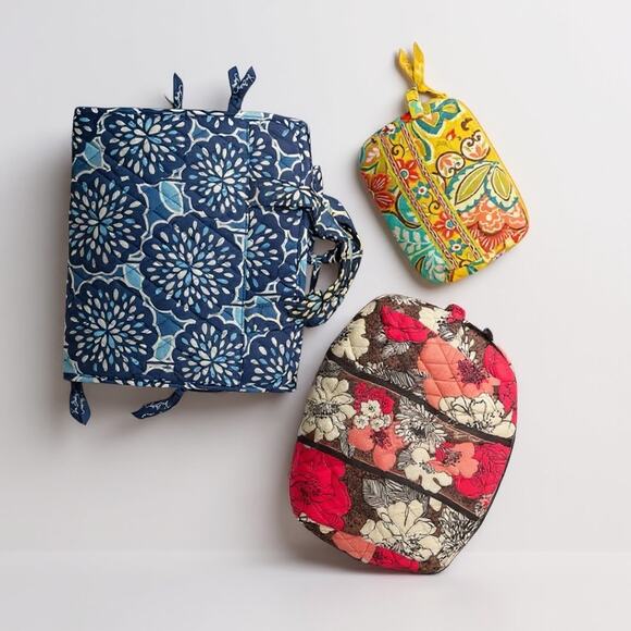 Vera Bradley 3 pc Quilted Cosmetic case Bundle - Picture 1 of 13